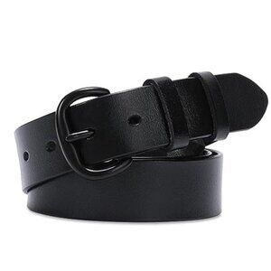Womens Leather Belt Black Waist Belt Jeans Dress Belt Pin Buckle Casual Fashion